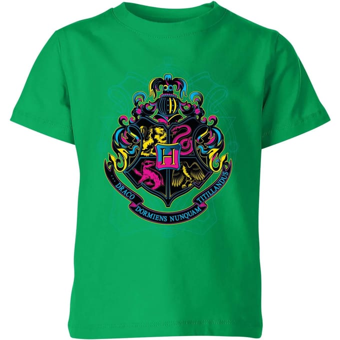 Harry Potter Hogwarts Neon Crest Kids' T-Shirt - Green - 122/128 (7-8 jaar)