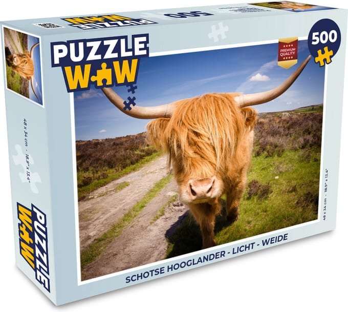 Puzzel Schotse hooglander - Licht - Weide - Legpuzzel - Puzzel 500 stukjes