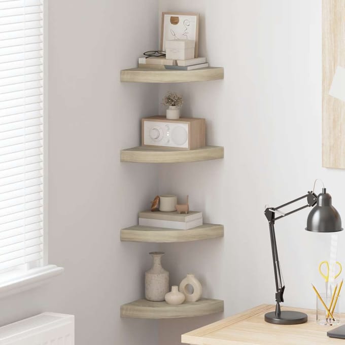 vidaXL - Hoekschappen - zwevend - 4 - st - 25x25x3,8 - cm - MDF - eikenkleurig