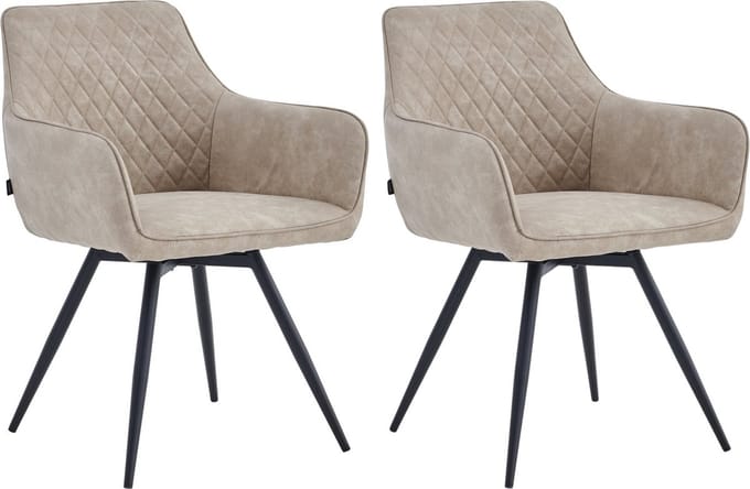 Colenis® - Sierra Eetkamerstoel - Set Van 2 - Beige - Microfiber Stof - Microvezel - Industrieel - Draaibaar - 360°