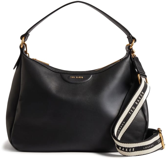 Ted Baker Leren schoudertas Esiah Webbing Slouchy Hobo Bag Black zwart