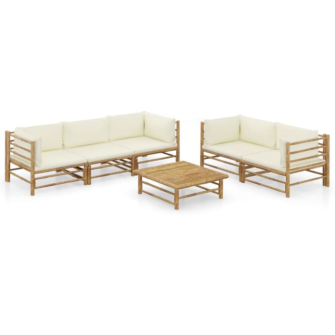 vidaXL - 6-delige - Loungeset - met - crèmewitte - kussens - bamboe