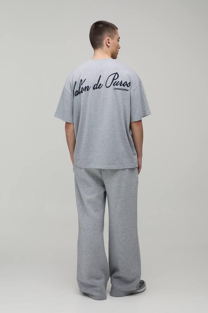 Salon De Paris Embroidered Oversized T-Shirt | Grey Marl | Size Medium