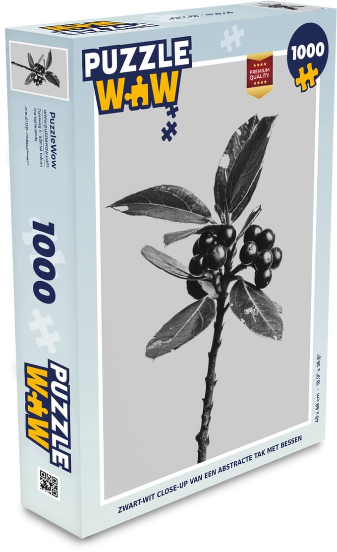 Puzzel Bessen - Tak - Zwart - Wit - Legpuzzel - Puzzel 1000 stukjes volwassenen