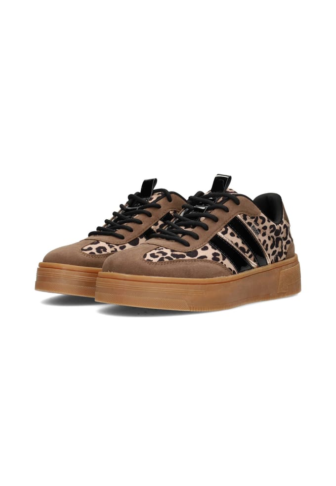POSH by Poelman LILY Dames Sneakers - Bruin Met Beige
