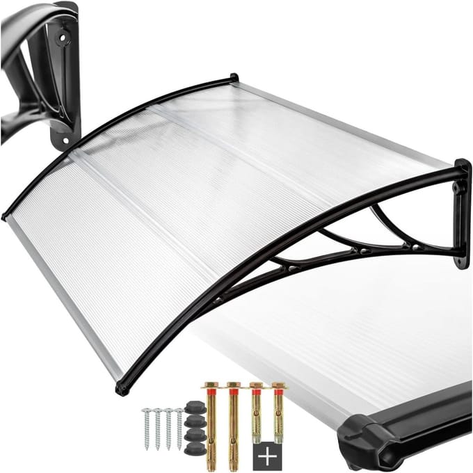 Deurluifel - Voordeur afdak - Bescherming tegen regen - Glaslook polycarbonaat - 120 cm breed - Transparant