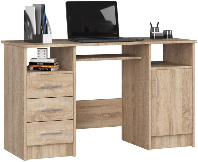 Bureau ANA met 3 Laden / Computerbureau / Computer Tafel / Bureautafel / Sonoma Eik / 124 x 77 x 52 cm