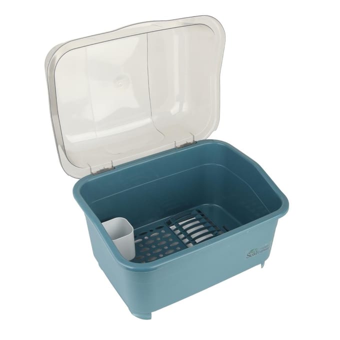 Afwasrek Afwasbak Bestekhouder Organizer met Afdruipbak en Transparant Deksel gray