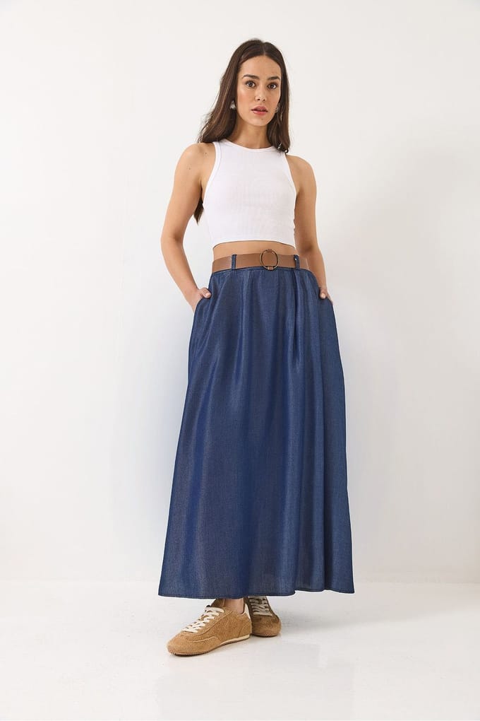 Maxi Denimrok met Gesp en Zakjes