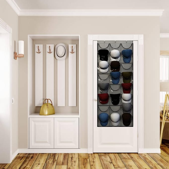 24 Zakken Hoedenrek voor Baseball Hoeden Organizer Hangende Hoeden Opberg Houder voor Kast Muur Shell gray
