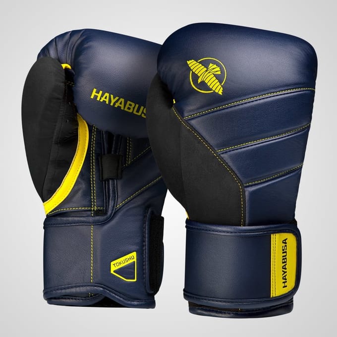 Hayabusa T3 Bokshandschoenen - Navy Blauw / Geel 12 oz