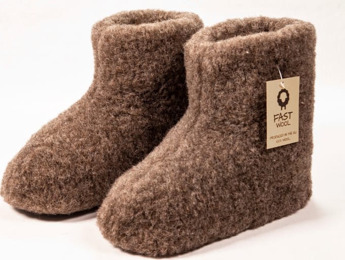 FAST WooL - 100% merinowol - Wollen sloffen - laars model - bruin - maat 45