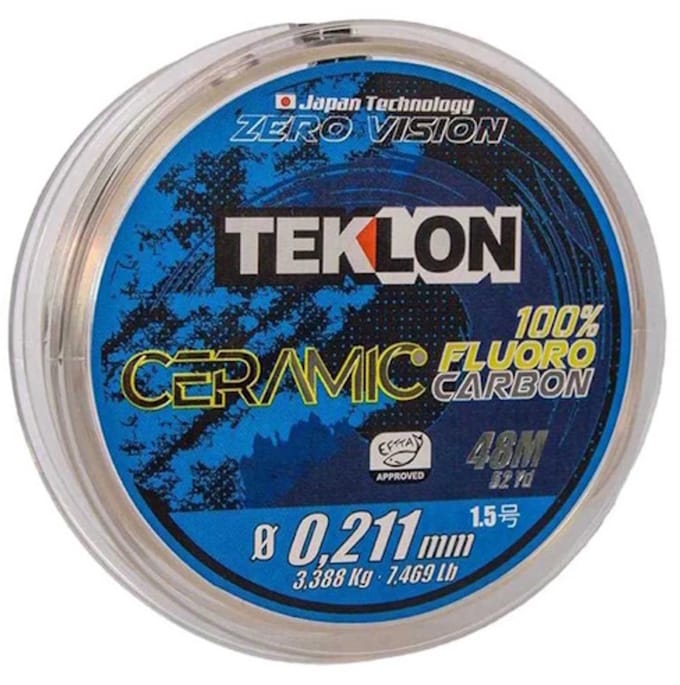Teklon Ceramic Fluorocarbon vislijn 48 meter - 100% fluorocarbon leadermateriaal van Teklon voor maximale onzichtbaarheid onder water 0.102MM / 0,803KG