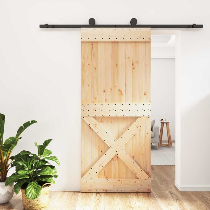 vidaXL - Schuifdeur - 90 - x - 210 - cm - Massief - Pine - Hout - (Onbehandeld)