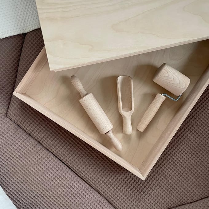 Sensory accessoires voor houten speelbak - schepje - twee rollers