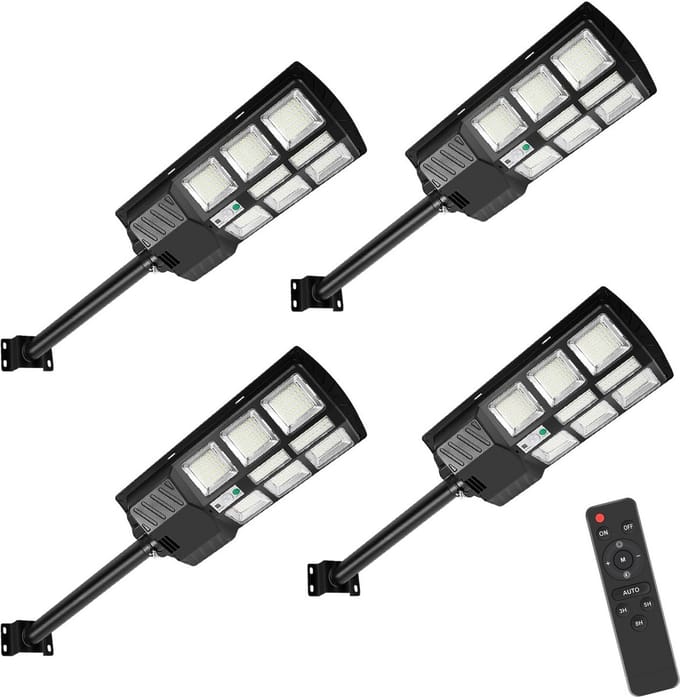 Set van 4 Krachtige 300W LED Buitenlamp op Zonne-energie met Bewegingssensor - IP67 Waterdicht