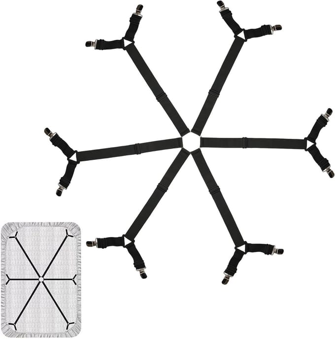 Verstelbare Bedlakens Klemmen met Metalen Clips, Elastische Straps voor een Strak Beddegoed