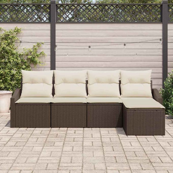 vidaXL Bankstel met kussen met opslag 5 pcs Bruin en Crème poly rattan
