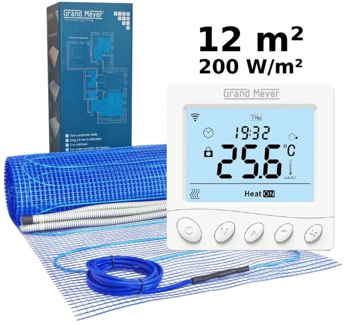 Elektrische vloerverwarmingsset 12 m², 200 W/m² + W350 Wi-Fi programmeerbare thermostaat