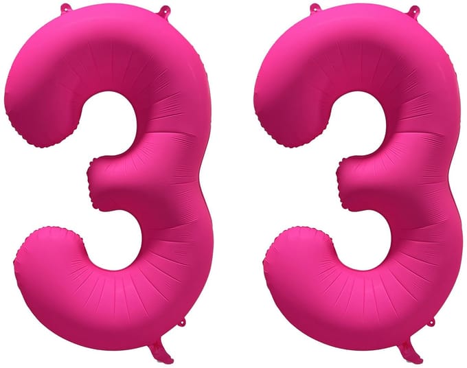 Folieballon 33 jaar - Neon Roze - 86 cm
