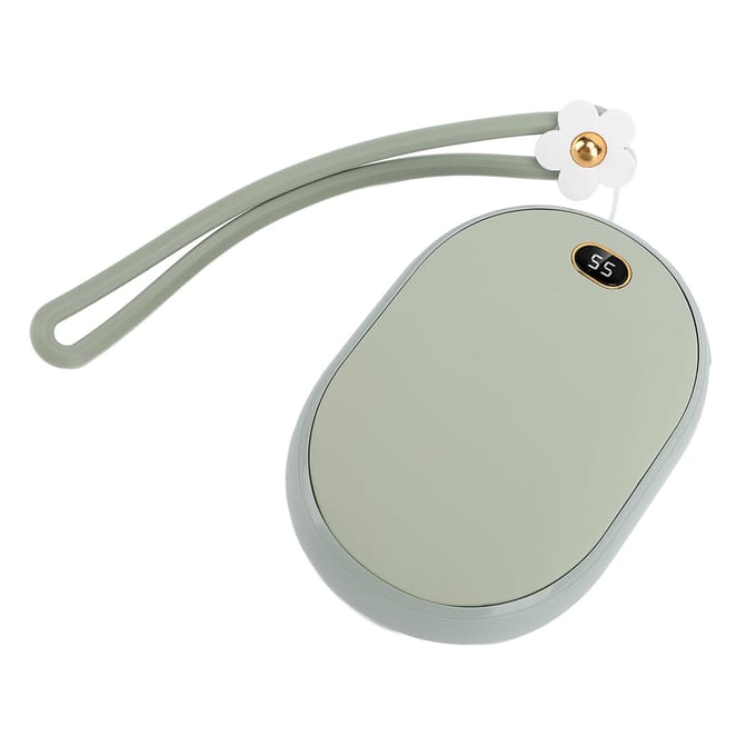 Chauffe-mains USB avec affichage LED, 2 températures, chauffage double face, batterie externe 10 000 mAh, chauffage de poche vert