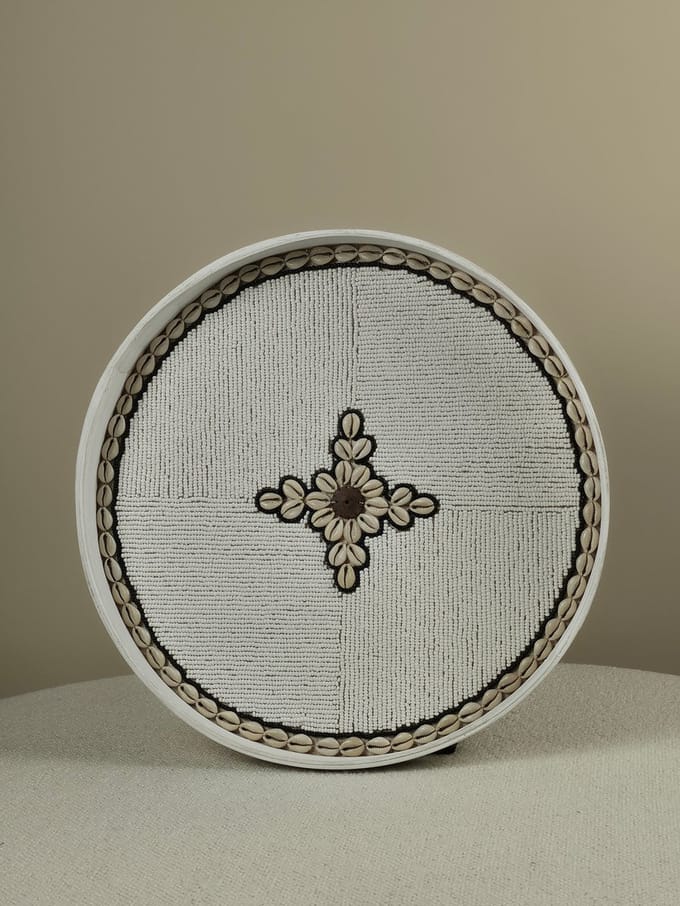 Blitzdeco - Decoratief Kralen Dienblad - Nore - Beige Wit Licht Beige - Handgemaakt & Luxe - Large