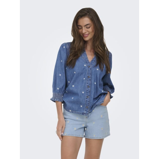 ONLY - ONLRAYA DAISY EMB 3/4 SHIRT DNM AKM Dames Denim Blouse