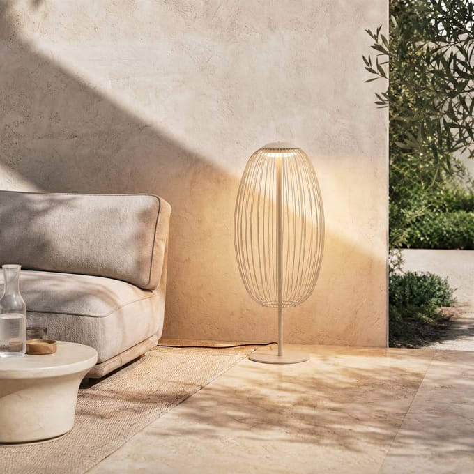 Lucande LED buiten vloerlamp Richi, beige, hoogte 90 cm, IP44