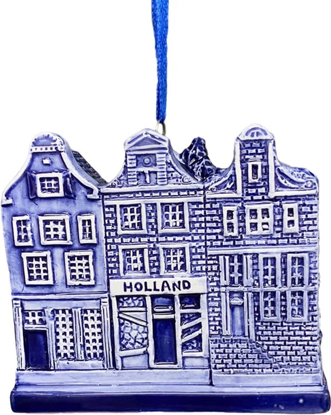 Kerstboom hanger Holland 3 huisjes Delftsblauw
