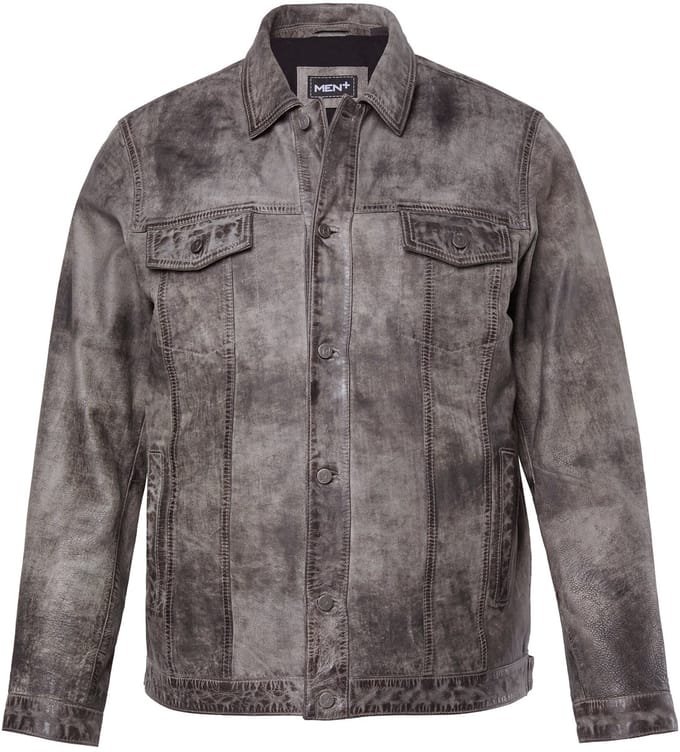 Men Plus - Heren - Leren jack leer topkwaliteit runderleer - Donkergrijs - Maat L