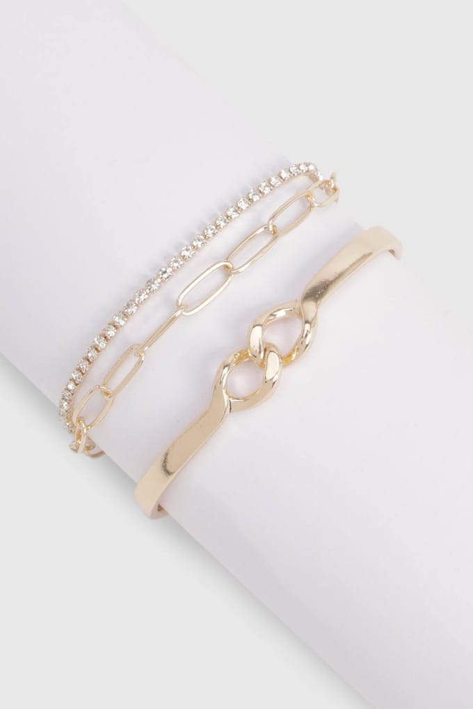 boohoo Dames Gekraalde & Schakel Gouden Armband 3-Pack