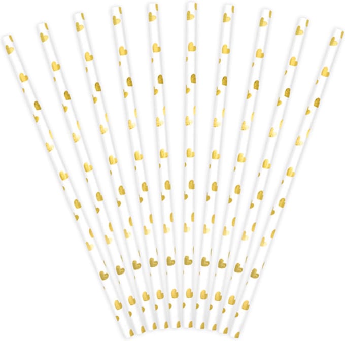 PartyDeco - Rietjes gold hartjes (10 stuks)