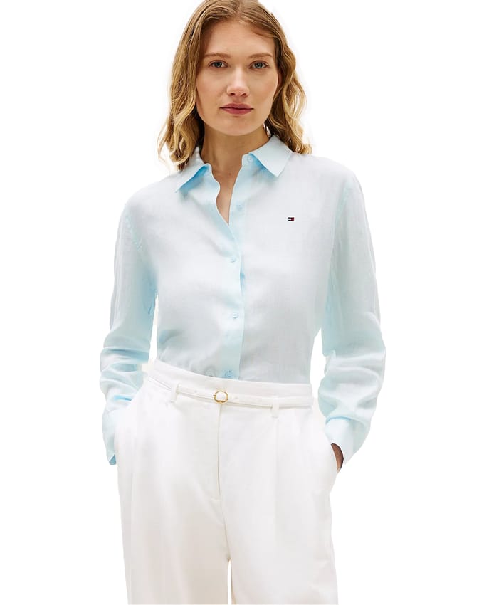 relaxed fit blouse met lange mouwen van puur linnen