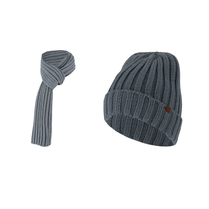 Grofgebreide sjaal + muts heren - Fashion - One size - Denim / One size