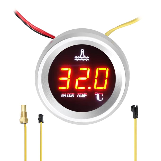 52 mm watertemperatuurmeter auto digitale meter LED-display 9-36V met temperatuursensoralarm zwart