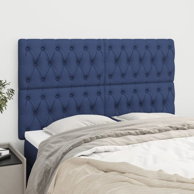 vidaXL - Hoofdbord - blauw - 144x7x118/128 - cm - stof