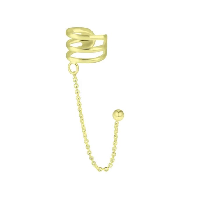 Zilveren ear cuff - drie banden met ketting - 925 zilver