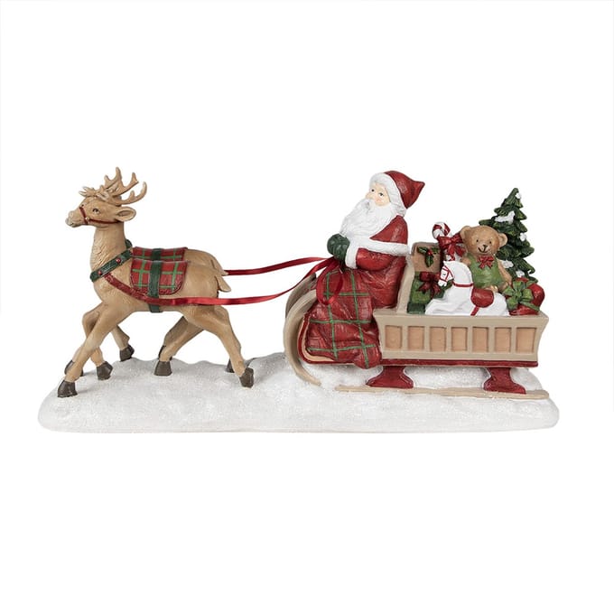 Clayre & Eef Beeld Kerstman Slee 41x11x19 cm Rood Polyresin Kerstdecoratie