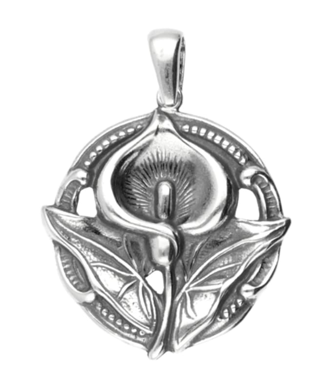 Zilveren Calla bloem rond Art Nouveau Jugendstil hanger