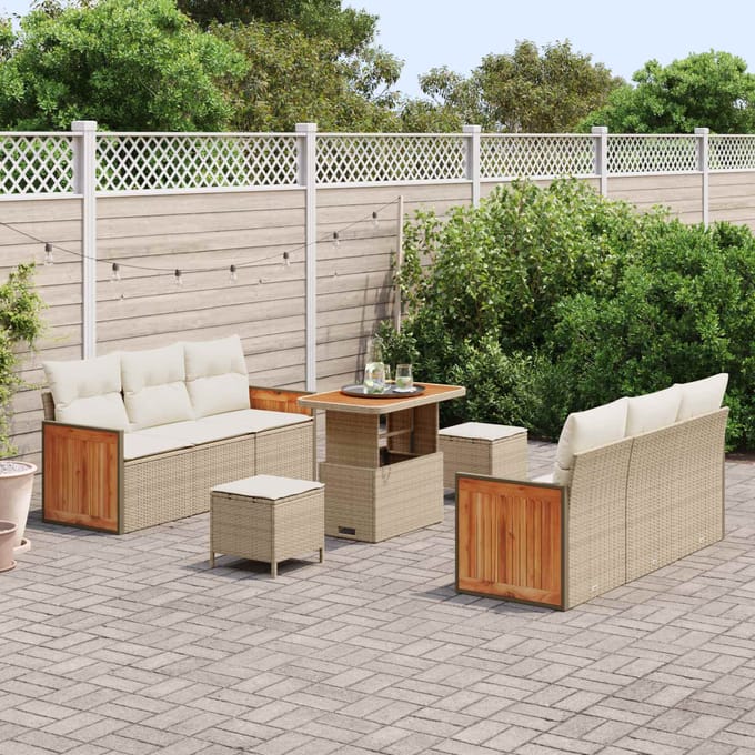vidaXL - Tuinbank - Set - 9 - st - 8-Aantal - zitplaatsen - Beige - en - Crème