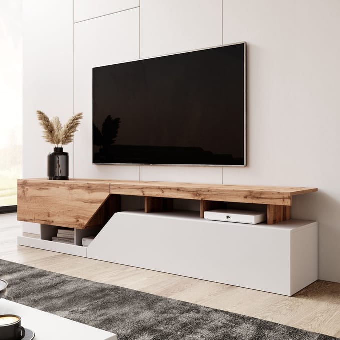 Meubella - TV-Meubel Canberra - Eiken - Wit - 200 cm