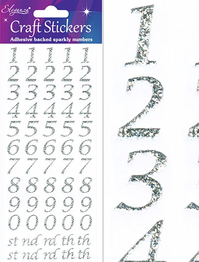 Oaktree - Stickers 0 tm 9 zilver cursief cijfer (per vel)
