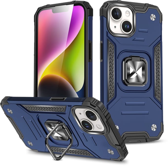 Wozinsky Ring Armor Serie - Beschermhoes - iPhone 15 Plus - Blauw - Met Vingergrip