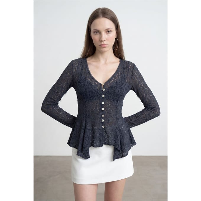 Kanten V-hals Knopen Cardigan