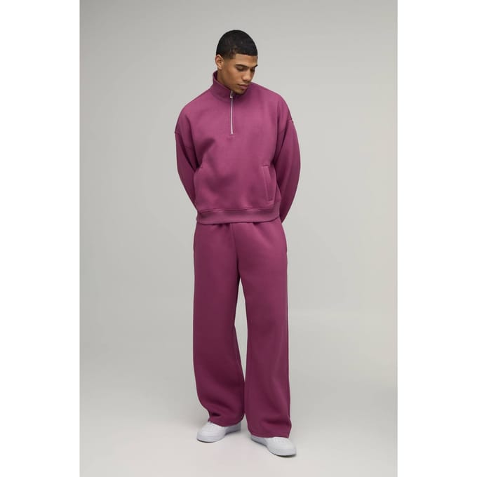 Oversized Ruime Slouchy Kwart Rits Tunnelhals Trainingspak | Purple | Size Medium