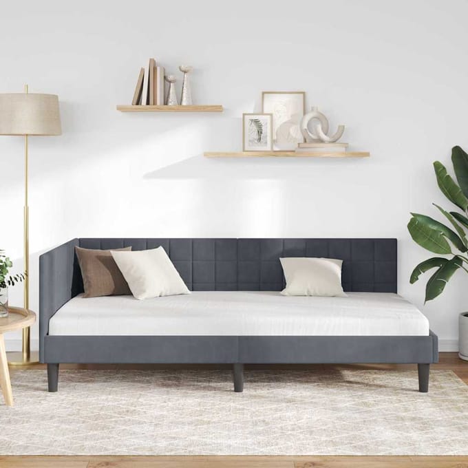 vidaXL - Hoek - Bed - Frame - Donkergrijs - 90 - x - 190 - cm - Fluweel