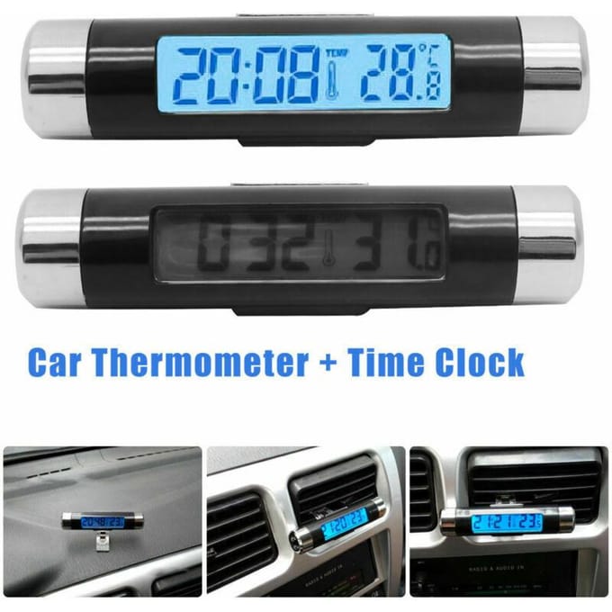 Auto Klok Thermometer Vatvormig LCD Display Luchtventilatie Clip-on LED Auto Digitale Klok Thermometer black