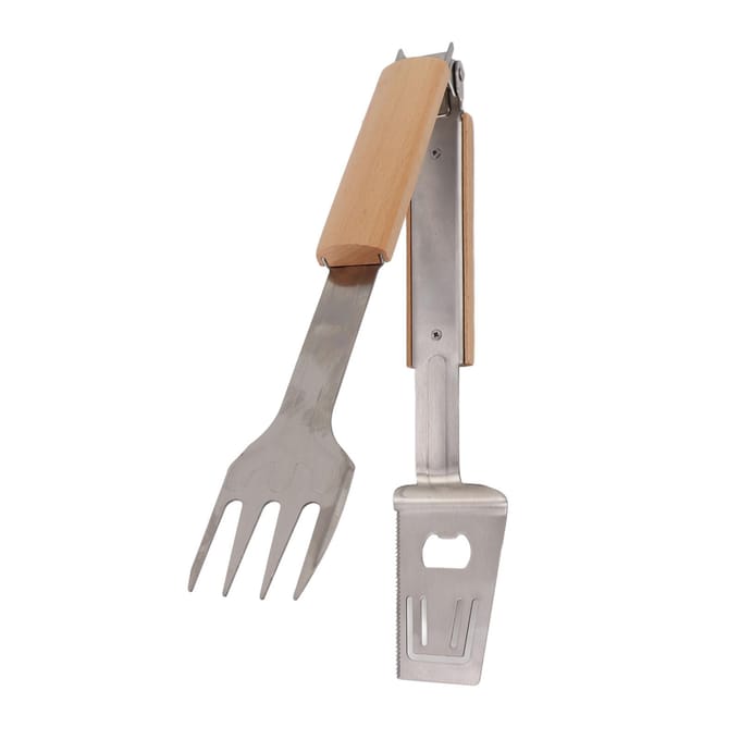 Spatule de Grill Fourchette Pinces Acier Inoxydable Durable Pinces Alimentaires Multifonctionnelles Manche Long Buffet gray