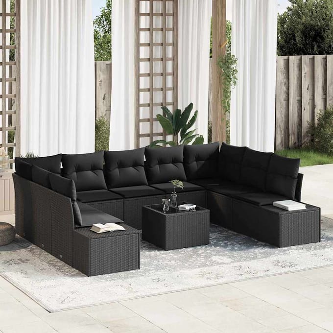 vidaXL Tuin Sofa Set 10 st Zwart poly rattan