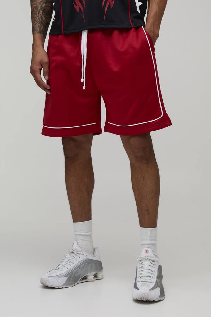 Regular Fit Tricot Short Met Biesdetail | Red | Size Medium